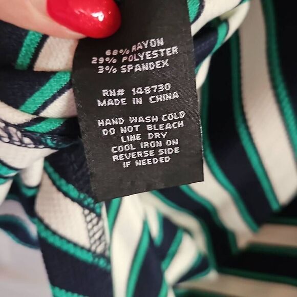 ECI New York Striped Long Puffed Sleeve Dress Navy Green White Medium - Picture 5 of 10